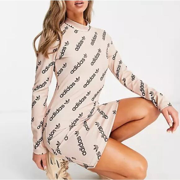 NWT Adidas Logomania Mini Dress Long Sleeve Small Metallic Blush Pink Sporty S - Picture 1 of 6